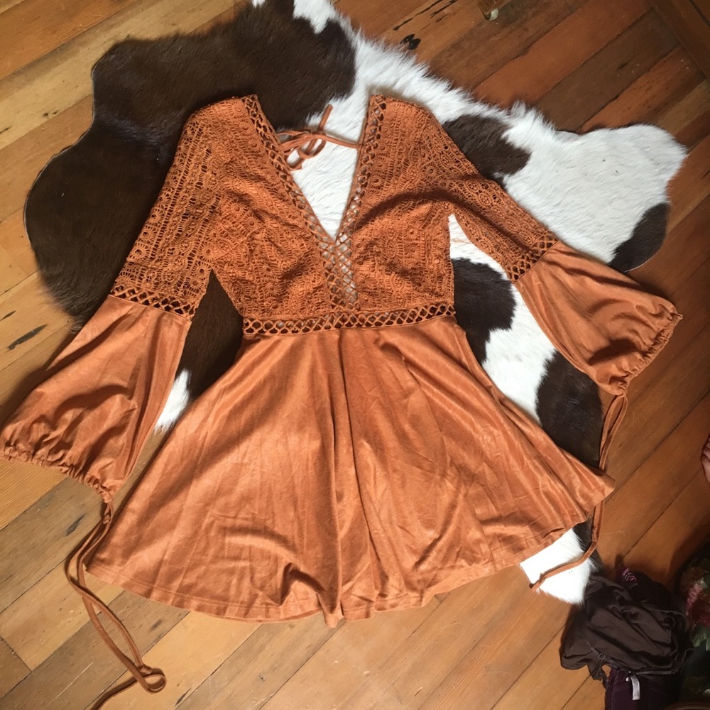 Suede-like dress w/ lace bodice